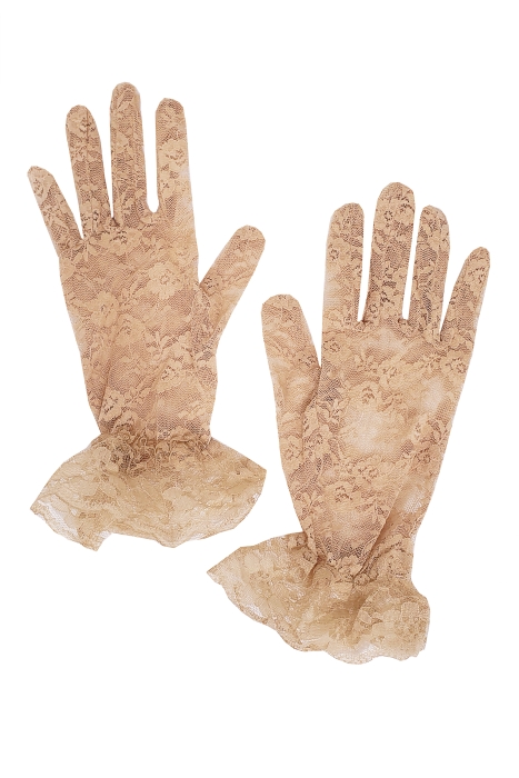 Перчатки "кружево", принт розы, бежевые, ажурные
