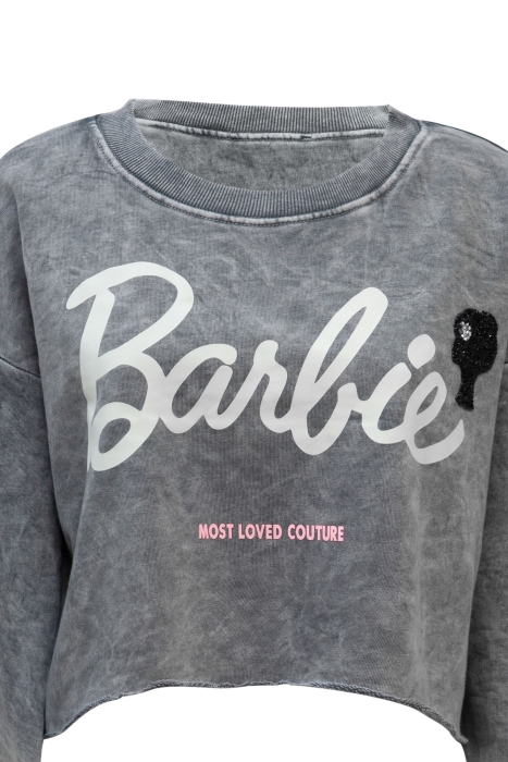 Свитшот "Barbie (Барби)" серый, белый принт, укороченный