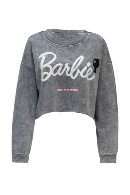 Свитшот "Barbie (Барби)" серый, белый принт, укороченный
