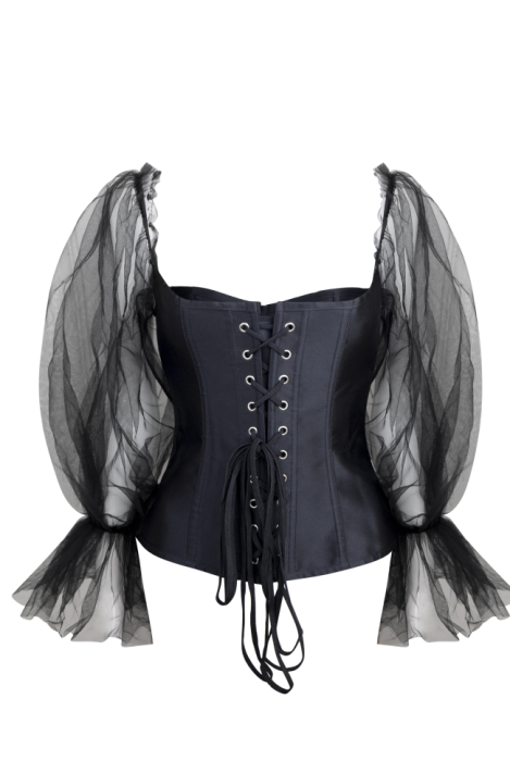 Блуза - топ - корсет "Пегги" черный, рукава фатин