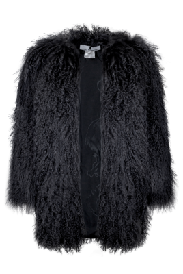 Шуба "Лорель" черная, мех лама (натуральный), миди 90 см