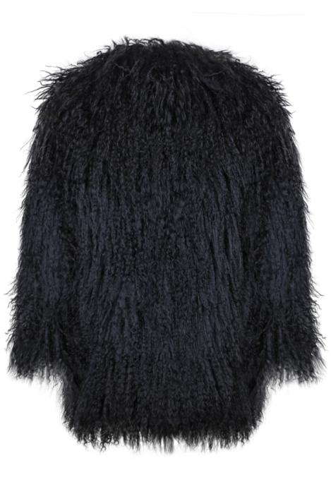 Шуба "Лорель" черная, мех лама (натуральный), миди 90 см