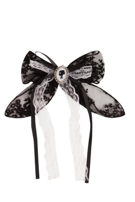 Бант кружево, черный, белый, лого