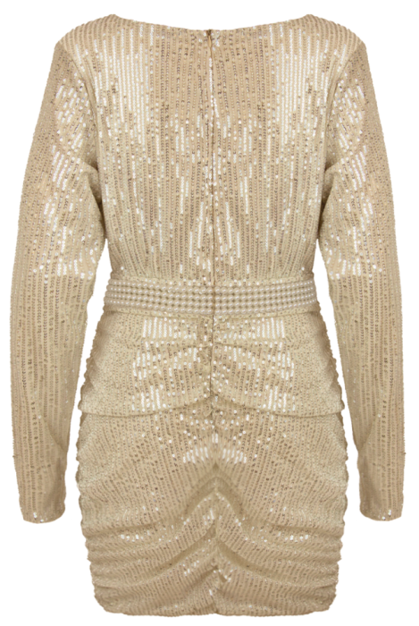 Платье "Сисиль", мини, золотистое, на запах + пояс из жемчуга