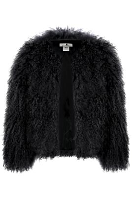 Шуба (полушубок) "Лорель" черная, мех лама (натуральный) 62 см.