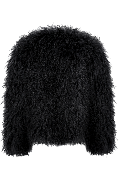 Шуба (полушубок) "Лорель" черная, мех лама (натуральный) 62 см.