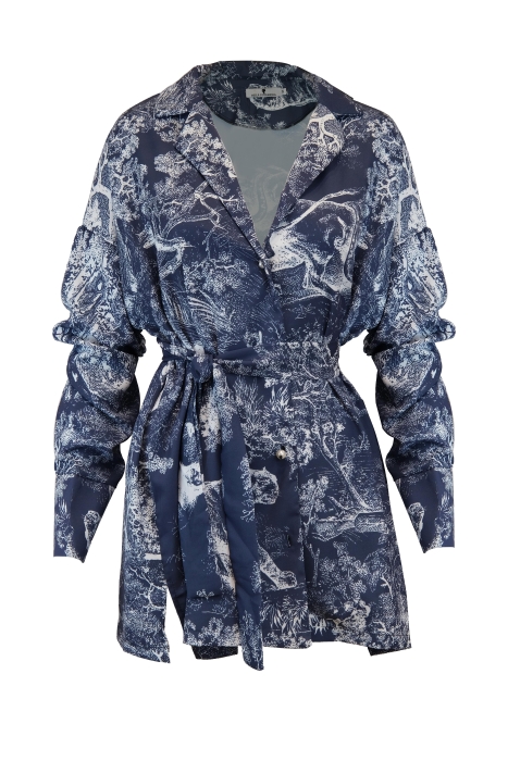 Костюм - пижама "Паскаль" молочный, графитовый принт "прованс", с поясом