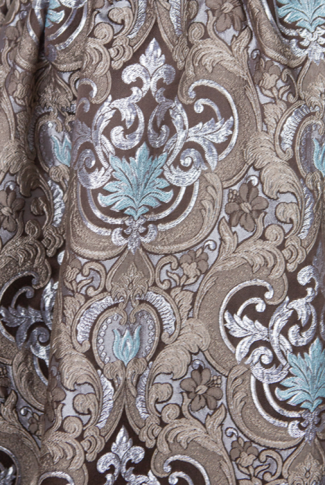 Платье "Версаль" шоколадно - бирюзовое, атлас, вышивка, вензеля, миди