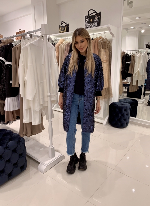 Кафтан "Рубен" синий, пайетки