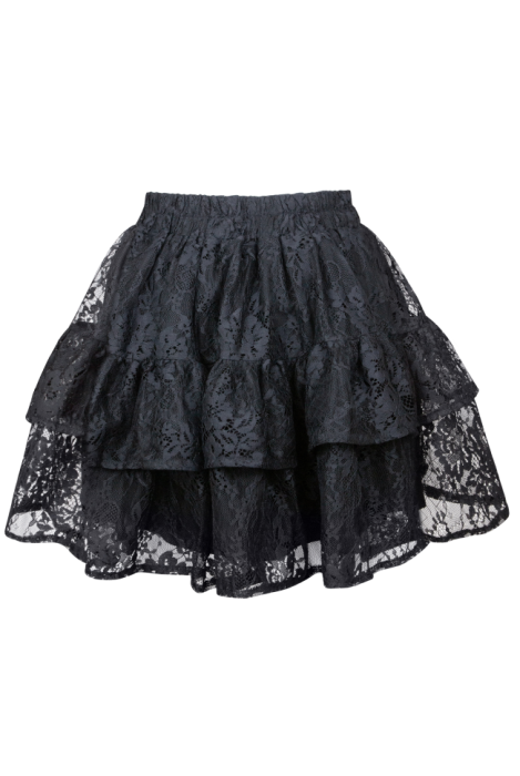 Юбка, мини, чёрная, кружевная, пышная, с воланами