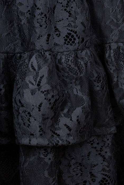 Юбка, мини, чёрная, кружевная, пышная, с воланами