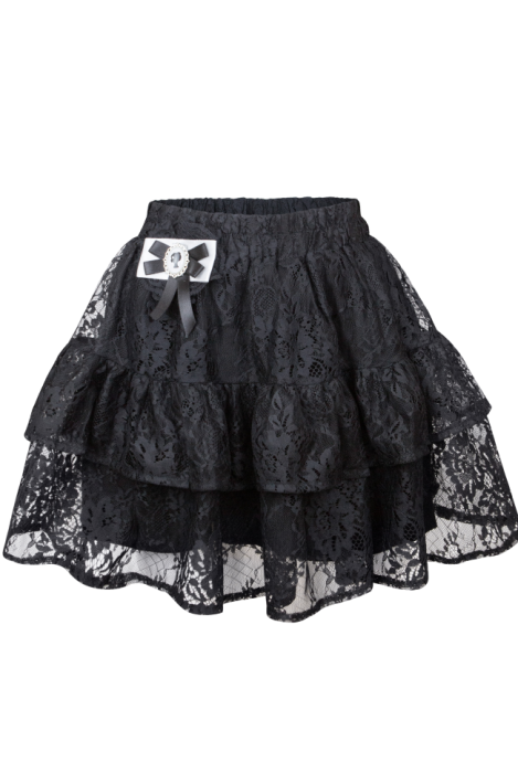 Юбка, мини, чёрная, кружевная, пышная, с воланами