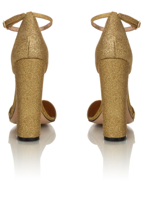 Туфли глиттер золотистые, широкий каблук
