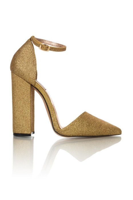 Туфли глиттер золотистые, широкий каблук