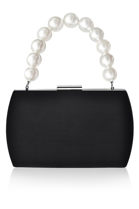 Клатч прямоугольный, черный, крупный молочный жемчуг (16/25)