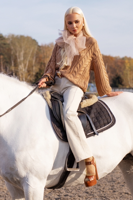 Джинсы-кюлоты широкие, молочные, высокая талия