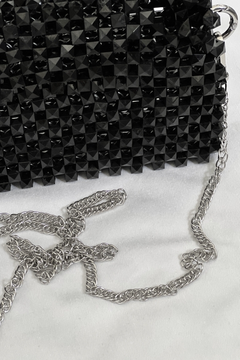 Сумка "Барокко" черная, с ЛОГО, из акриловых бусин, кутюр 