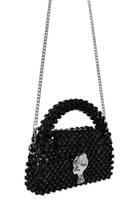 Сумка "Барокко" черная, с ЛОГО, из акриловых бусин, кутюр 