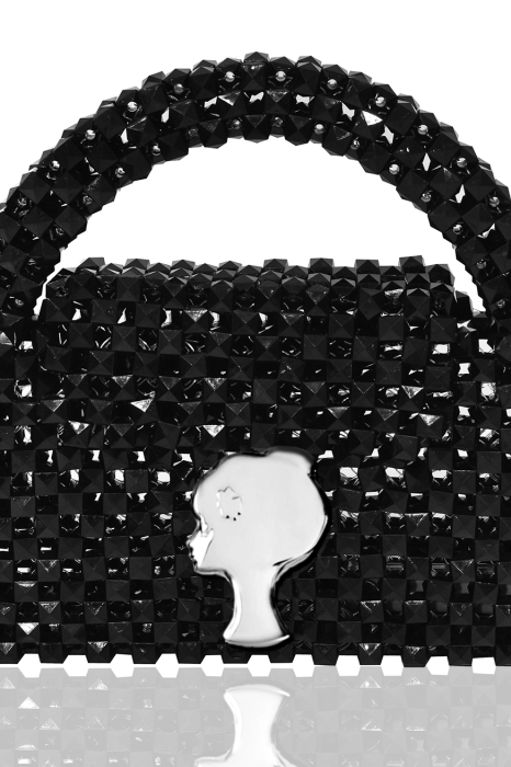 Сумка "Барокко" черная, с ЛОГО, из акриловых бусин, кутюр 