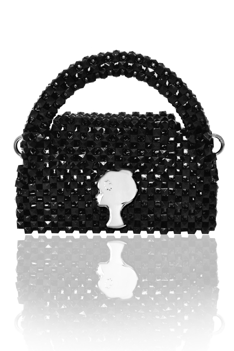 Сумка "Барокко" черная, с ЛОГО, из акриловых бусин, кутюр 