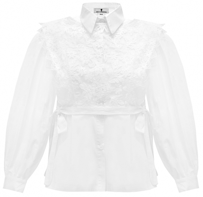 Блуза - рубашка "Леанд" белая, накидка из кружева