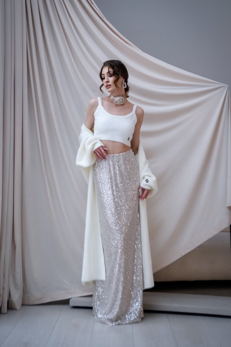 Юбка "Эрлайн" белая, серебристые пайетки (100 см)