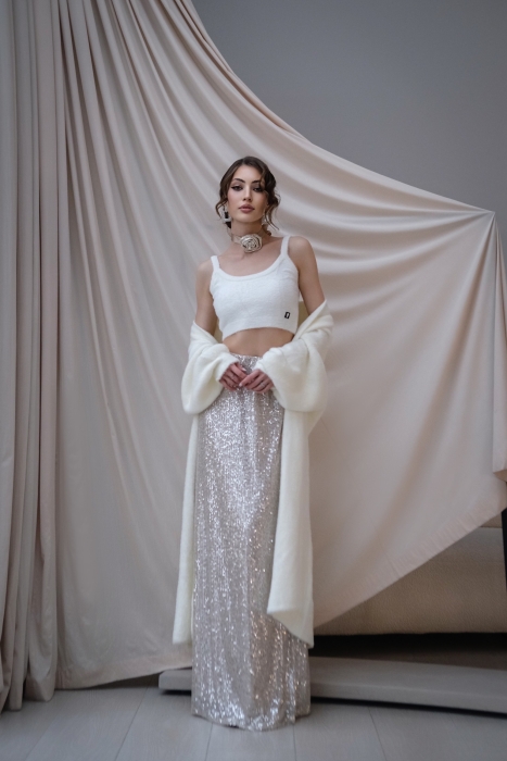 Юбка "Эрлайн" белая, серебристые пайетки (100 см)