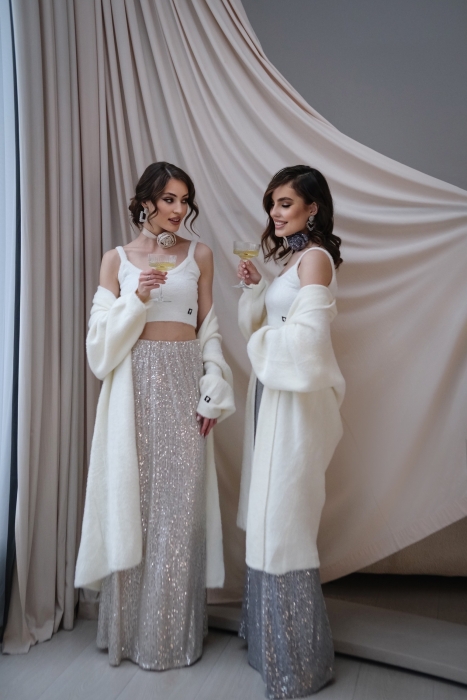 Юбка "Эрлайн" белая, серебристые пайетки (100 см)