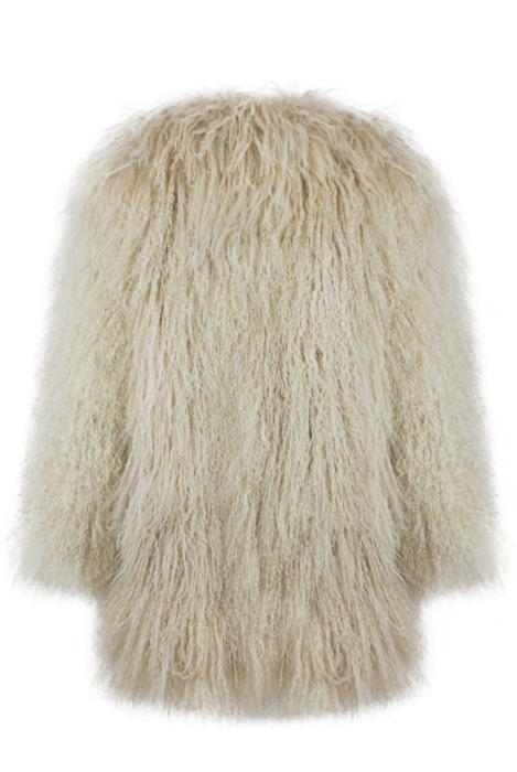 Шуба "Лорель" светло-бежевая, мех лама (натуральный), миди, 90 см