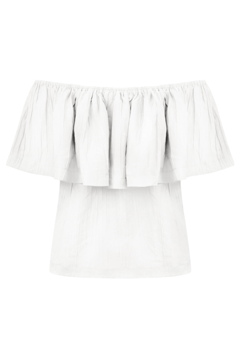 Топ-блуза "Мари" белая с воланом, спущенные плечи