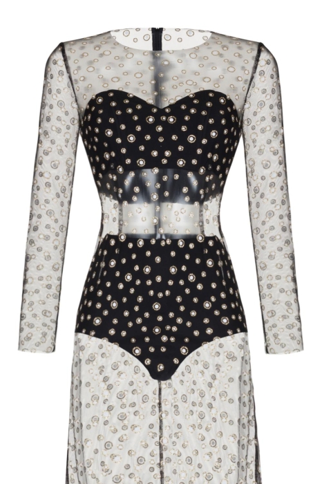 Платье "София" черное, белый горох, золотой глиттер