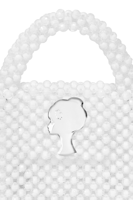 Сумка "Барокко" белая, с ЛОГО,из акриловых бусин, кутюр