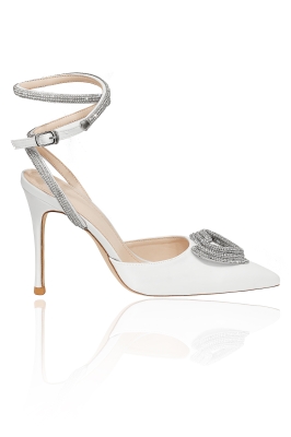 Туфли брошь "сердце" из страз, белые, атласные