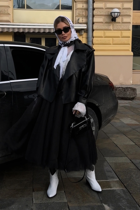 Куртка - пиджак - косуха "Леа" черная, эко-кожа