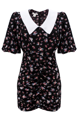 Платье "Аниэль" черное, цветочный принт, белый воротник