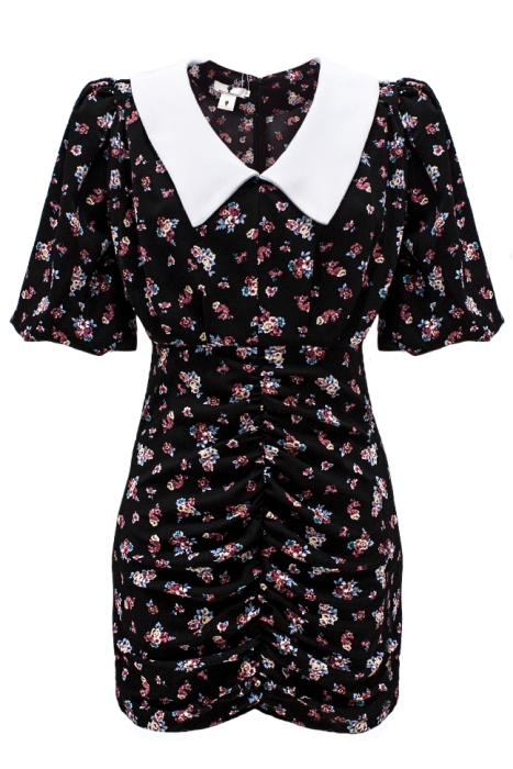 Платье "Аниэль" черное, цветочный принт, белый воротник