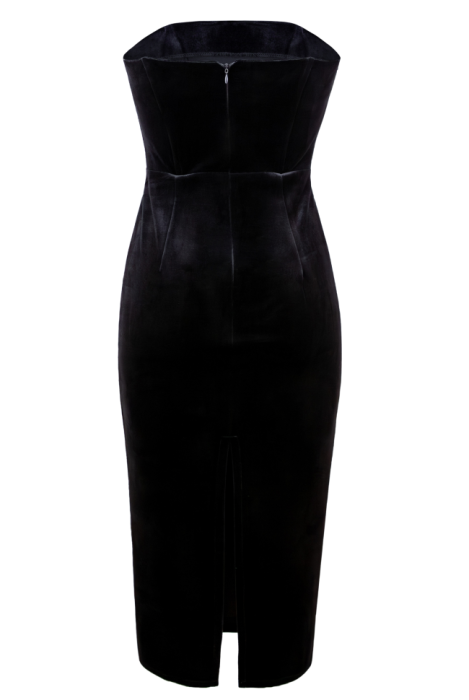 Платье "Розалия" черное, бархат, крупная розовая брошь "роза"