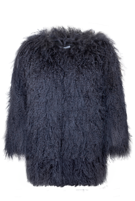 Шуба "Лорель" графит, мех лама (натуральный), миди 90 см