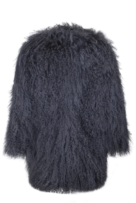 Шуба "Лорель" графит, мех лама (натуральный), миди 90 см