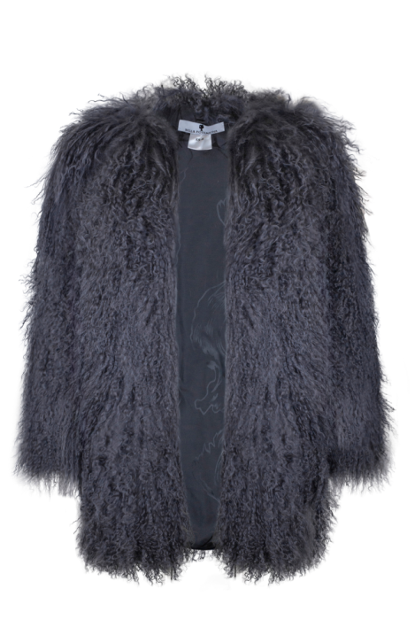 Шуба "Лорель" графит, мех лама (натуральный), миди 90 см
