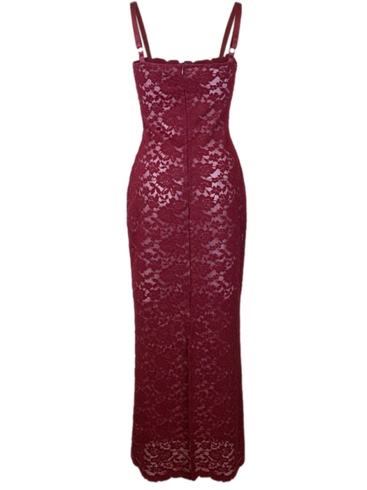 Платье - комбинация "Николь" бордовое, кружево, макси