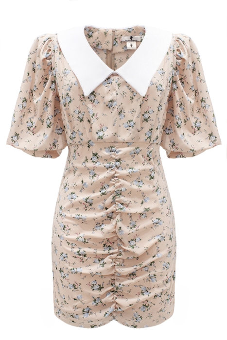 Платье "Аниэль" нюдовое, цветочный принт, белый воротник