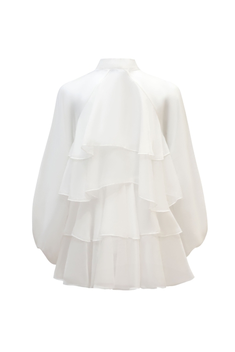 Блуза "Бонита" белая, с воланами и бантом, органза