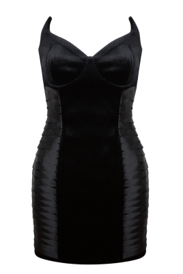 Платье "Розелл", мини, черное, бархат, корсетный футляр, 