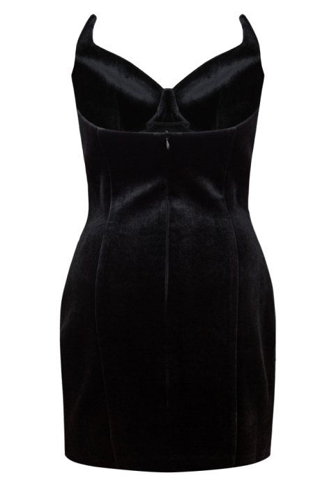 Платье "Розелл", мини, черное, бархат, корсетный футляр, 