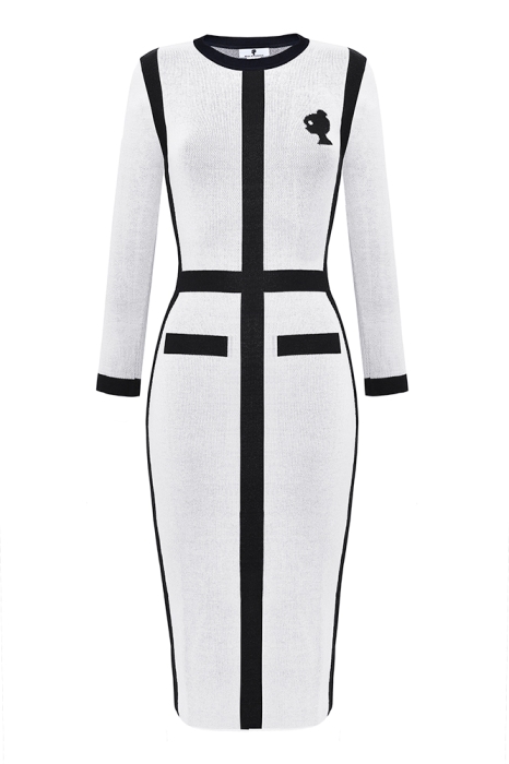 Платье "Лайза" белое с черным, вязаное