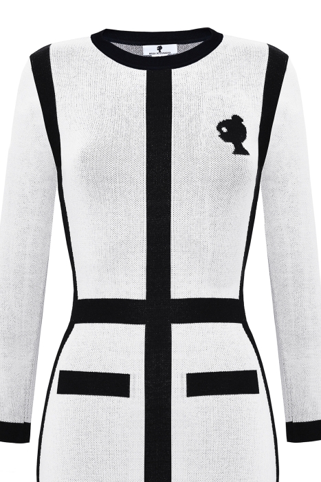 Платье "Лайза" белое с черным, вязаное