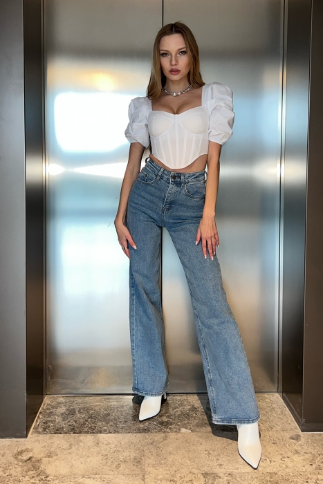 Джинсы 'Амстердам" голубые, стиль "трубы", стрейч, высокая талия