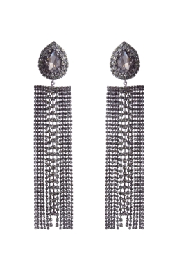 Серьги - подвески "Кисти" графит, основа: капелька с камнем, со стразами