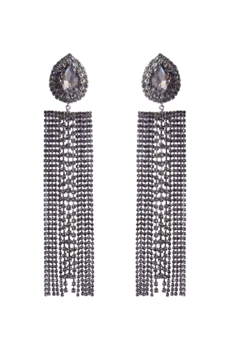 Серьги - подвески "Кисти" графит, основа: капелька с камнем, со стразами